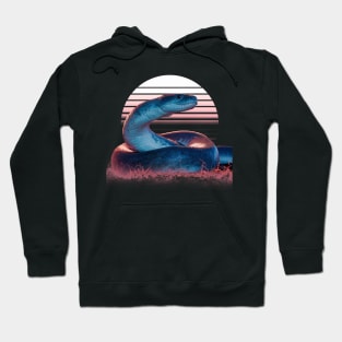 Blue anaconda in retro sunset Hoodie